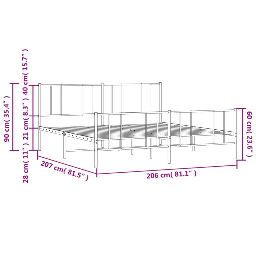 vidaXL Metal Bed Frame without Mattress with Footboard Black 200x200cm
