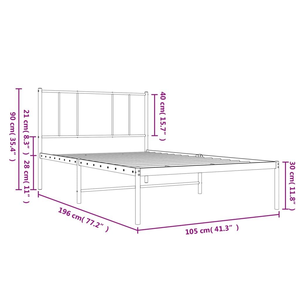 vidaXL Metal Bed Frame without Mattress with Headboard White 100x190cm