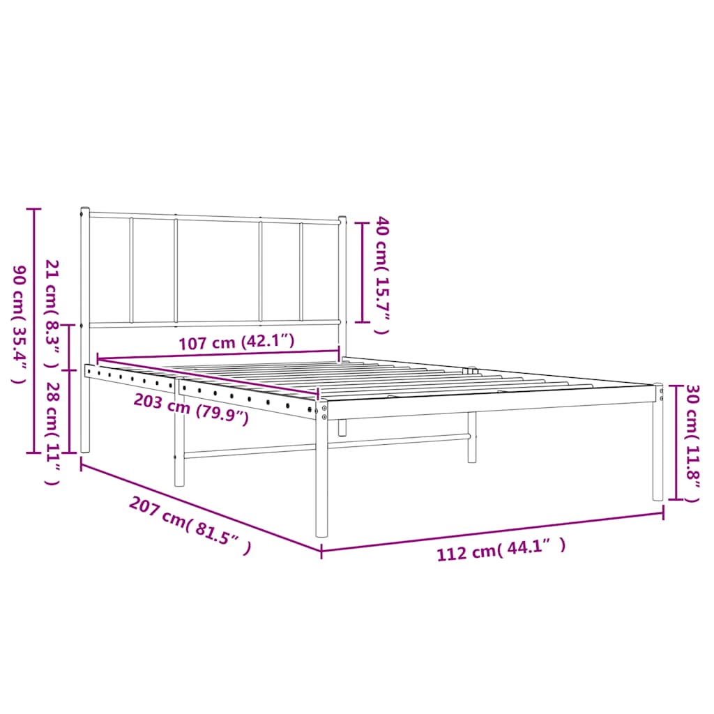 vidaXL Metal Bed Frame without Mattress with Headboard White 107x203cm