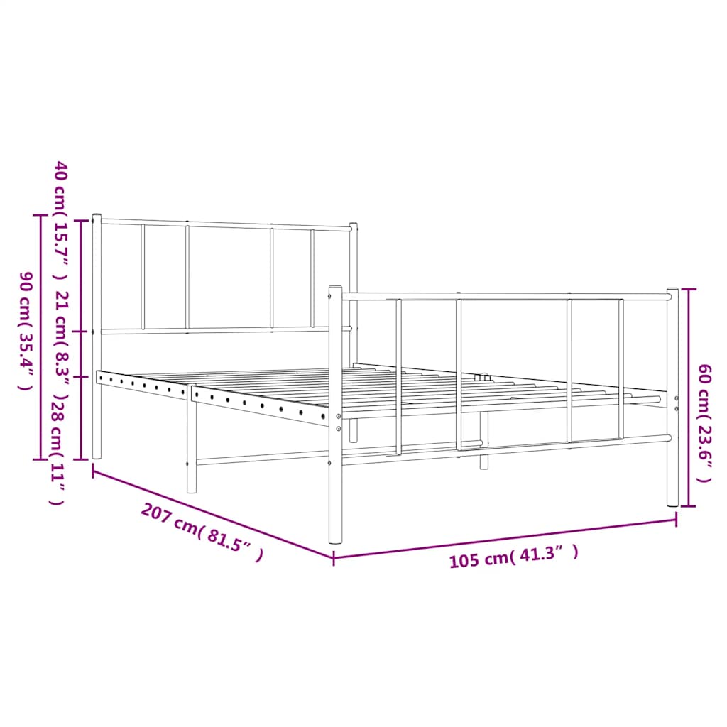 vidaXL Metal Bed Frame without Mattress with Footboard White 100x200cm