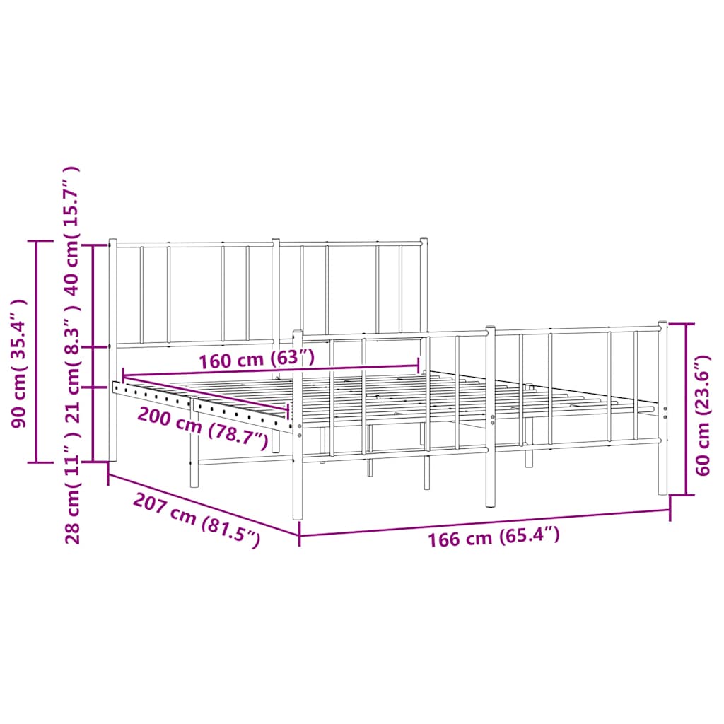 vidaXL Metal Bed Frame without Mattress with Footboard White 160x200cm