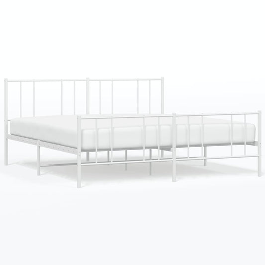vidaXL Metal Bed Frame without Mattress with Footboard White 200x200cm