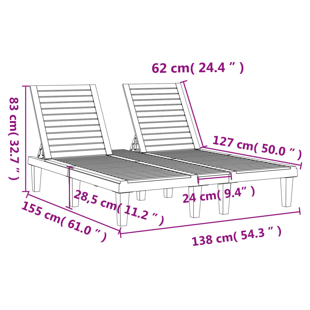 vidaXL Double Sun Lounger Black 155x138x83 cm Polypropylene