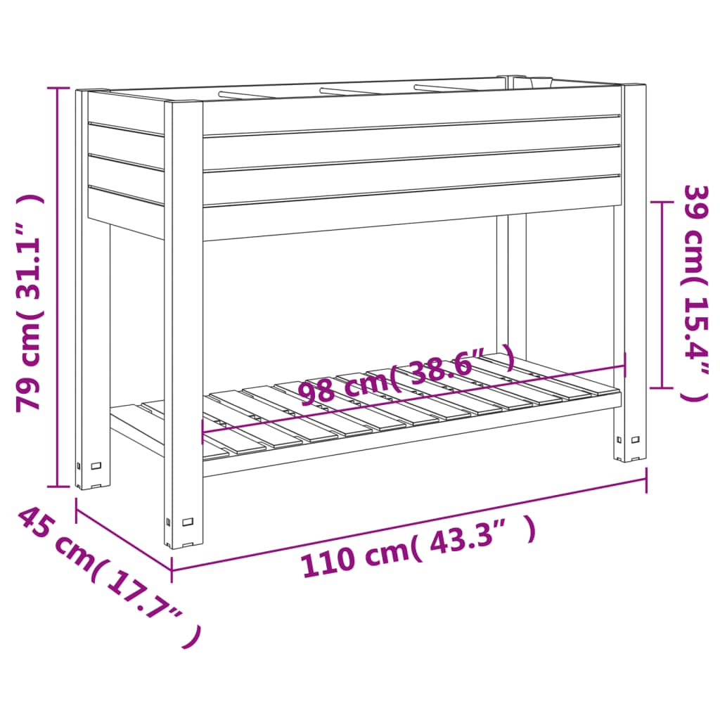 vidaXL Garden Raised Bed White 110x45x79 cm Polypropylene