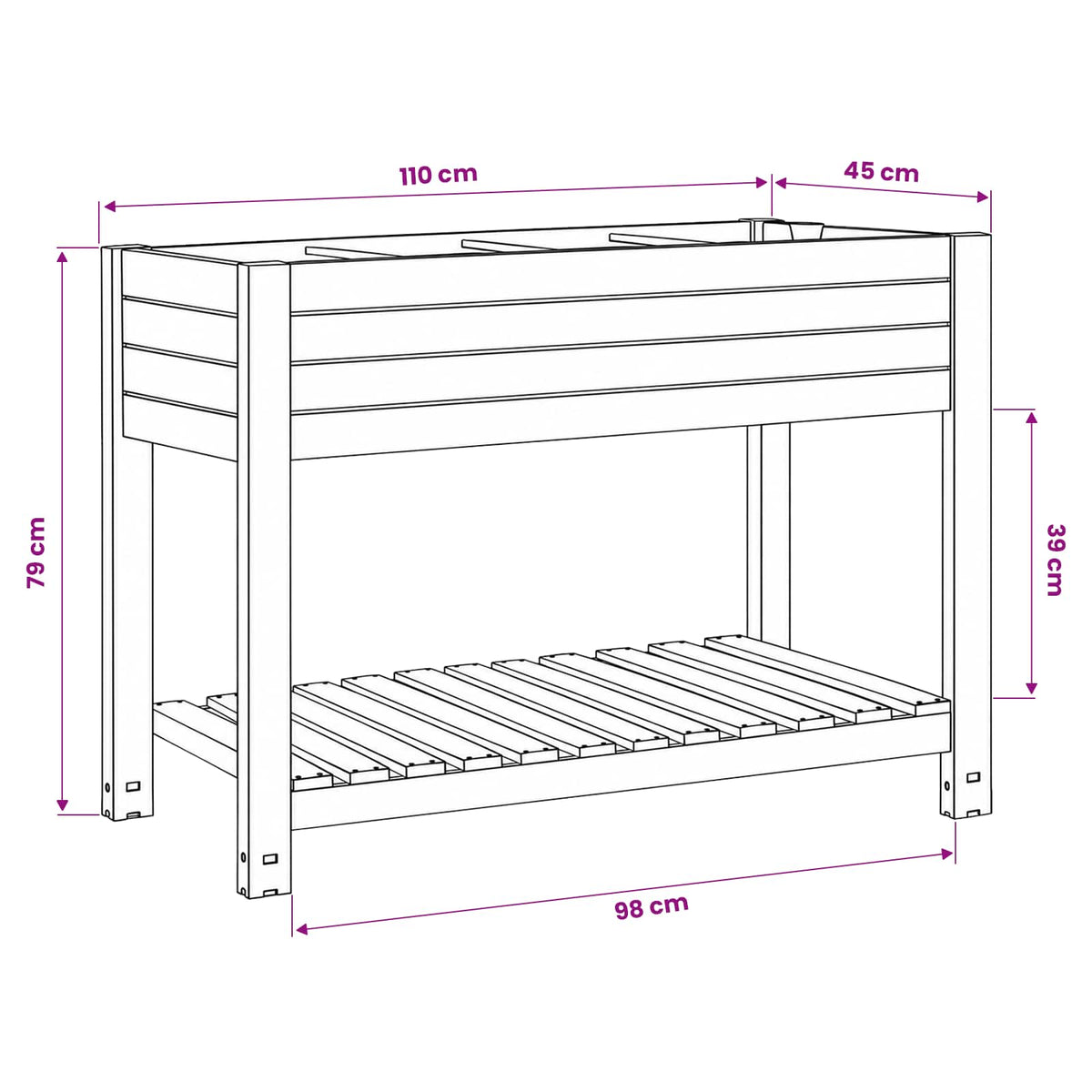 vidaXL Garden Raised Bed White 110x45x79 cm Polypropylene