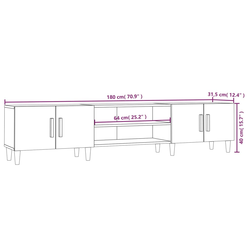 vidaXL TV Cabinet Smoked Oak 180x31.5x40 cm Engineered Wood