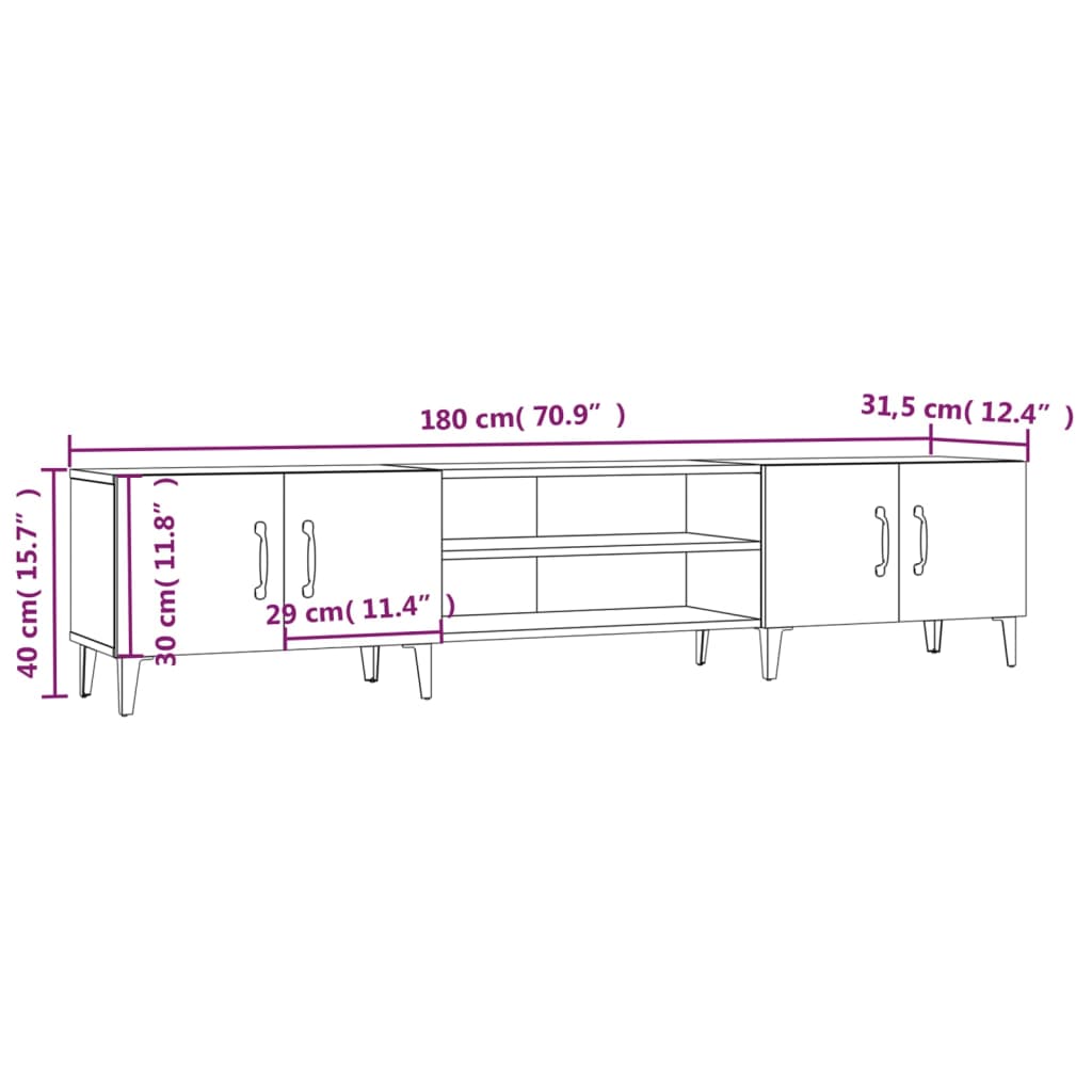 vidaXL TV Cabinet High Gloss White 180x31.5x40 cm Engineered Wood