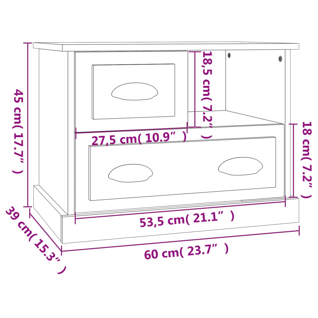 vidaXL Bedside Cabinet Sonoma Oak 60x39x45 cm