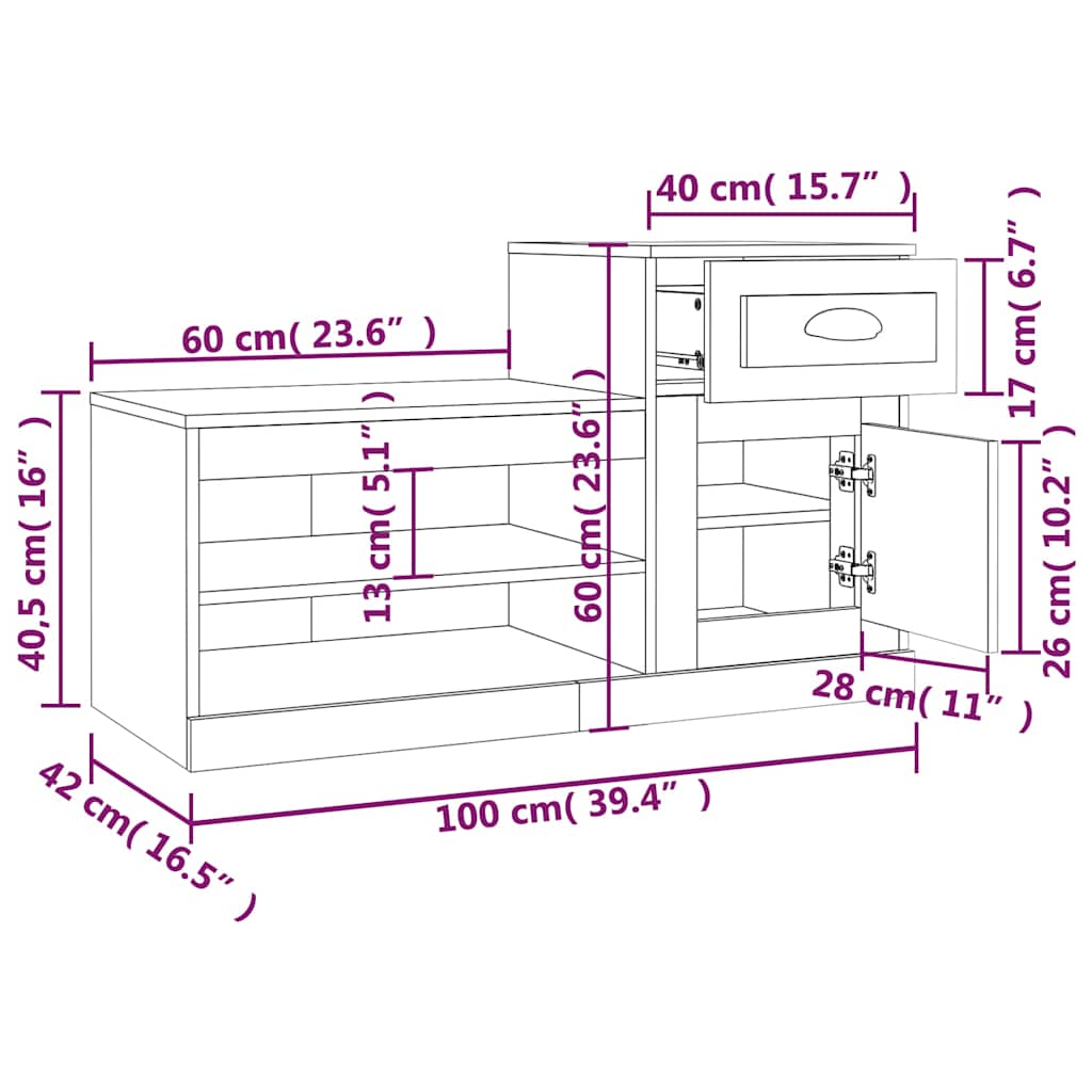 vidaXL Shoe Cabinet Sonoma Oak 100x42x60 cm Engineered Wood
