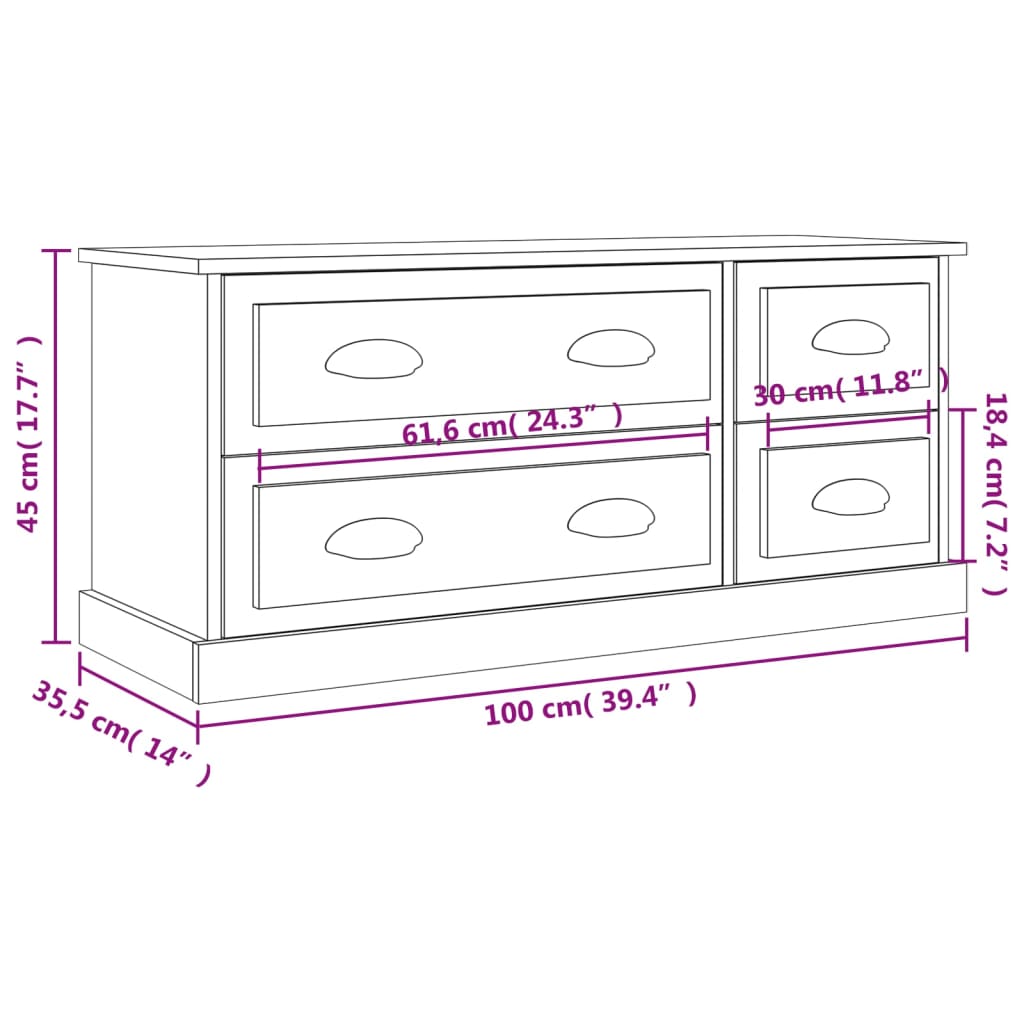 vidaXL TV Cabinet High Gloss White 100x35.5x45 cm Engineered Wood