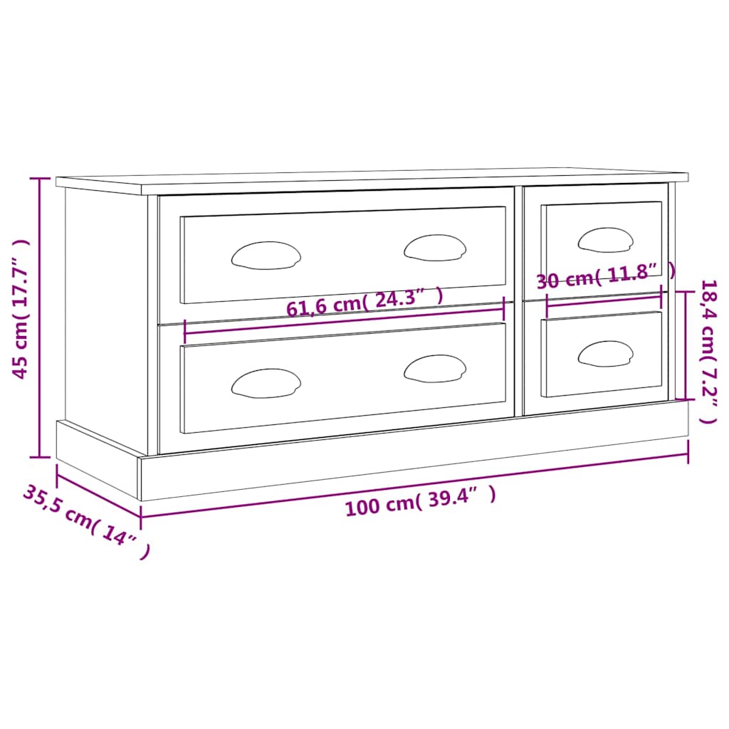 vidaXL TV Cabinet Concrete Grey 100x35.5x45 cm Engineered Wood