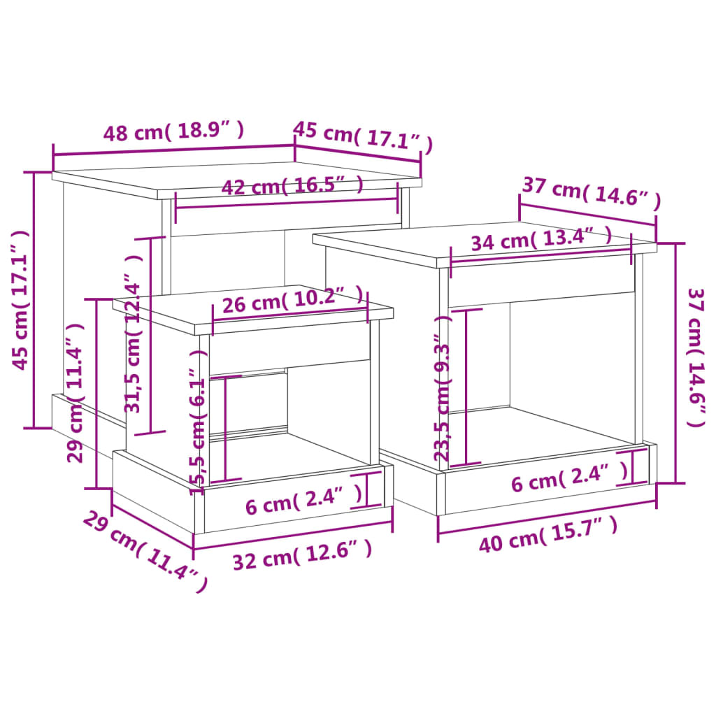 vidaXL Coffee Tables 3 pcs Sonoma Oak Engineered Wood
