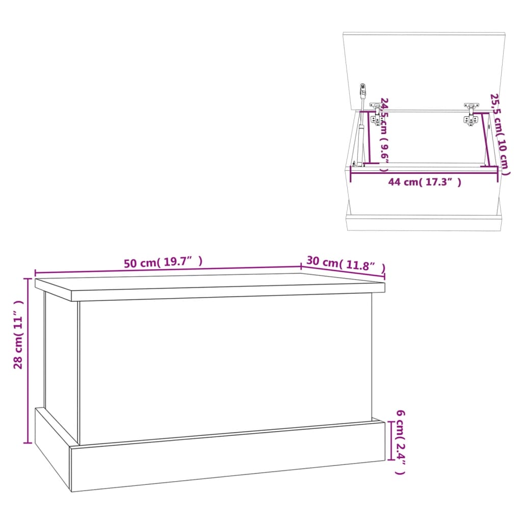 vidaXL Storage Box Smoked Oak 50x30x28 cm Engineered Wood