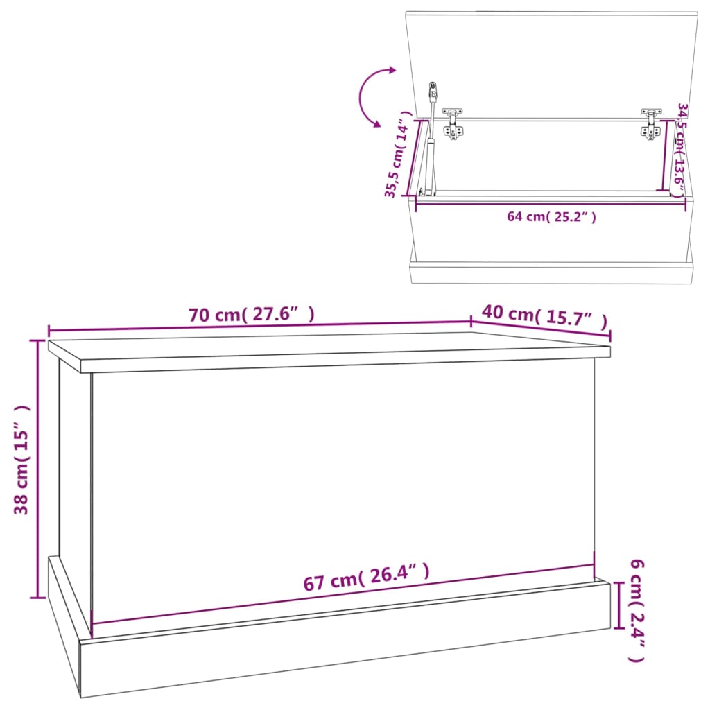 vidaXL Storage Box Smoked Oak 70x40x38 cm Engineered Wood