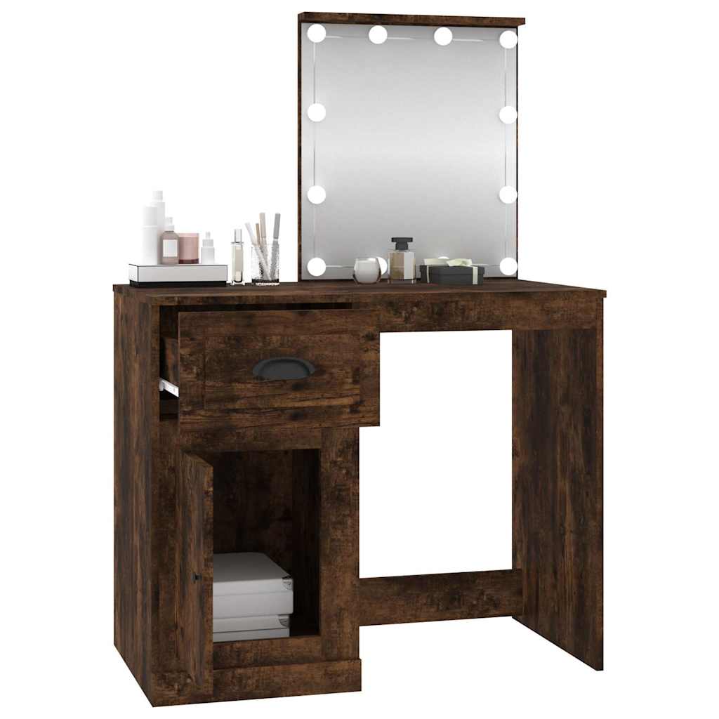 vidaXL Dressing Table with LED Smoked Oak 90x50x132.5 cm