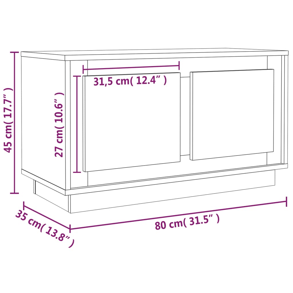 vidaXL TV Cabinet | White | Engineered Wood | 80x35x45 cm | TV Cabinet