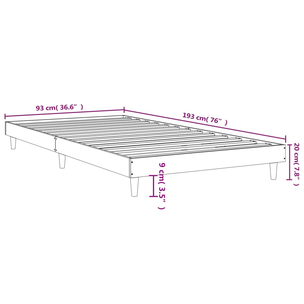 vidaXL Bed Frame without Mattress Smoked Oak 90x190 cm Single Engineered Wood