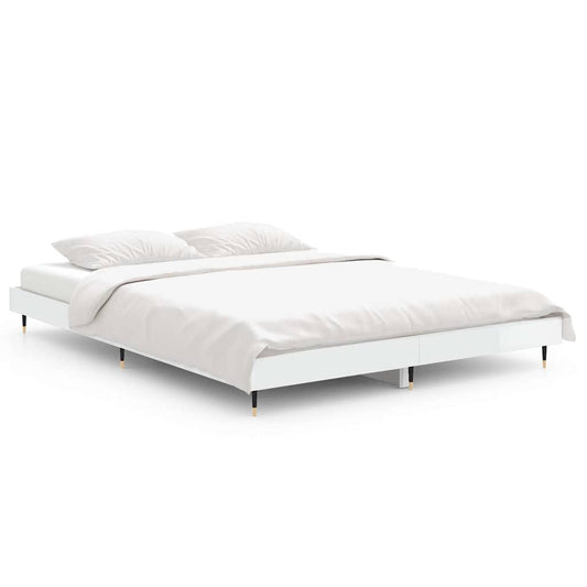 vidaXL Bed Frame without Mattress High Gloss White 135x190 cm