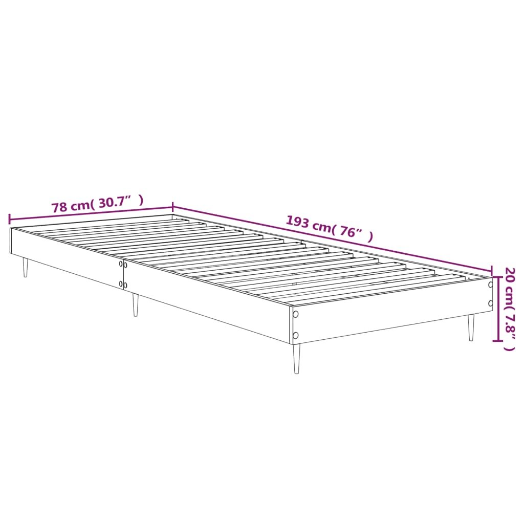 vidaXL Bed Frame without Mattress High Gloss White 75x190 cm Small Single