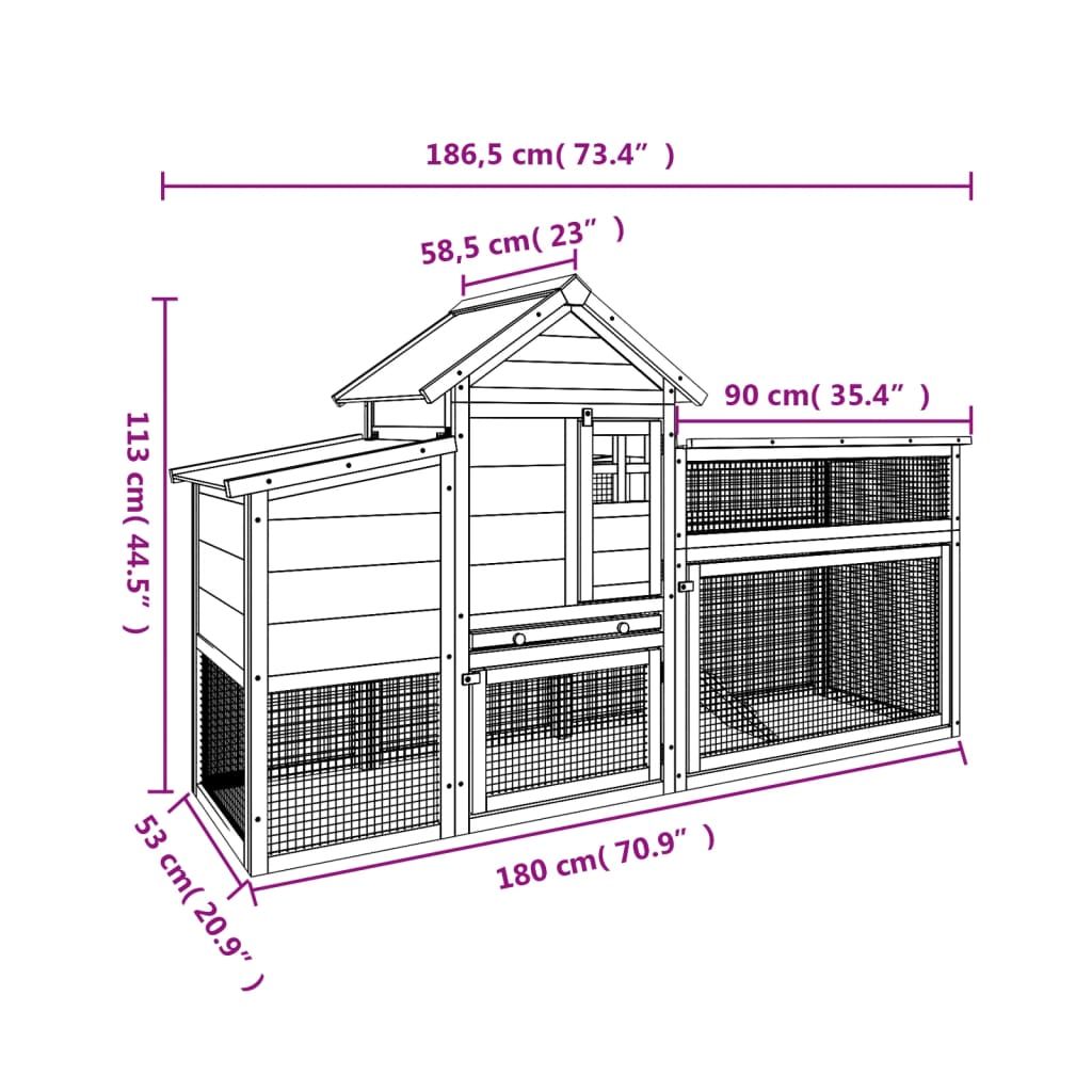 vidaXL Chicken Coop Grey 186,5x58,5x113 cm Solid Wood Pine