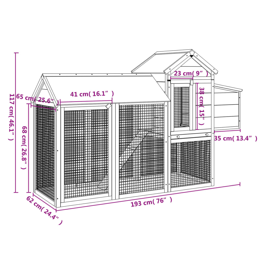 vidaXL Chicken Coop Grey 193x65x117 cm Solid Wood Pine