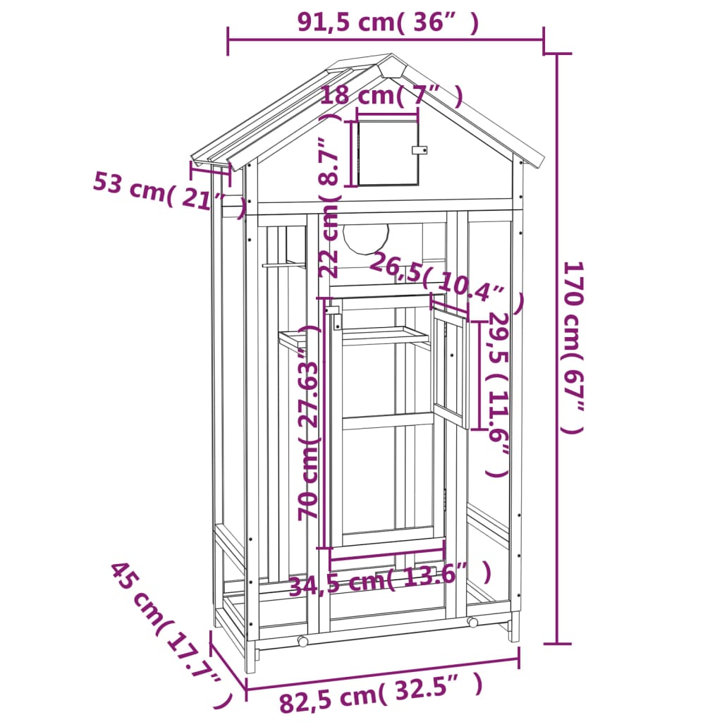 vidaXL Bird House Grey 91,5x53x170 cm Solid Wood Pine