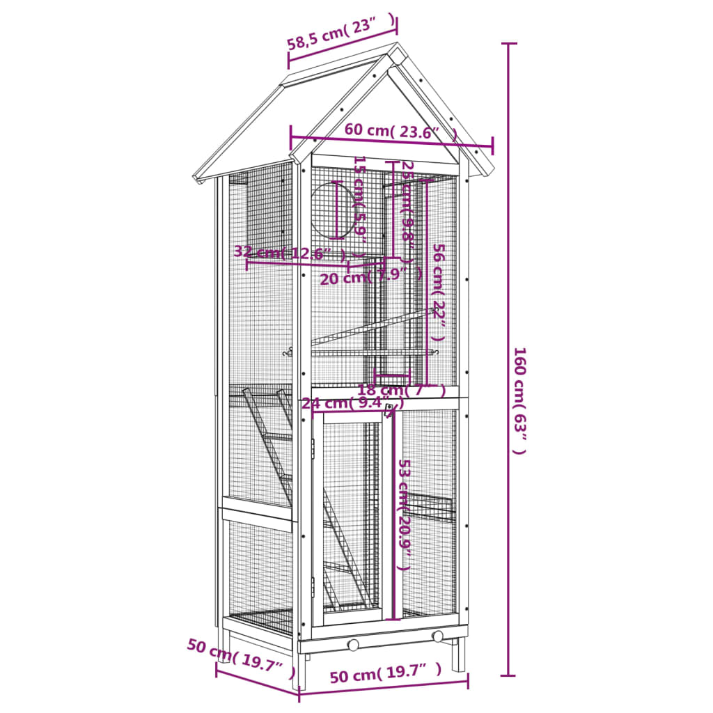 vidaXL Bird House Mocha 60x58,5x160 cm Solid Wood Pine