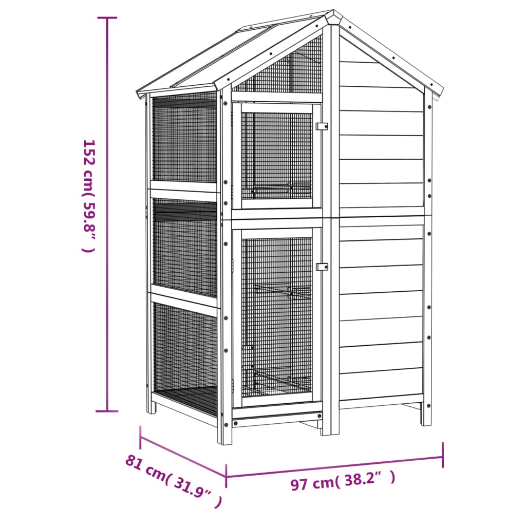 vidaXL Bird House Grey 97x81x152 cm Solid Wood Pine