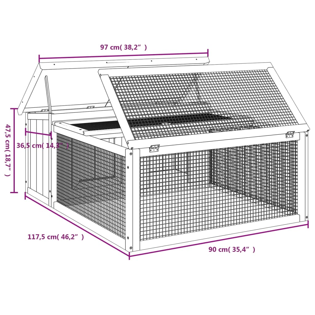 vidaXL Rabbit Hutch Brown 117.5x97x47.5 cm Solid Wood Pine
