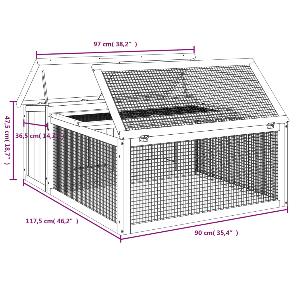 vidaXL Rabbit Hutch Grey 117,5x97x47,5 cm Solid Wood Pine