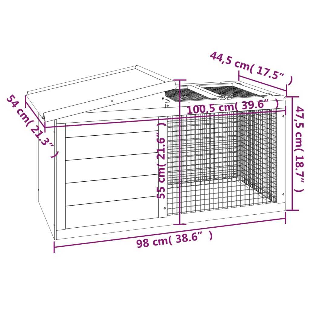 vidaXL Rabbit Hutch Grey 100.5x54x55 cm Solid Wood Pine