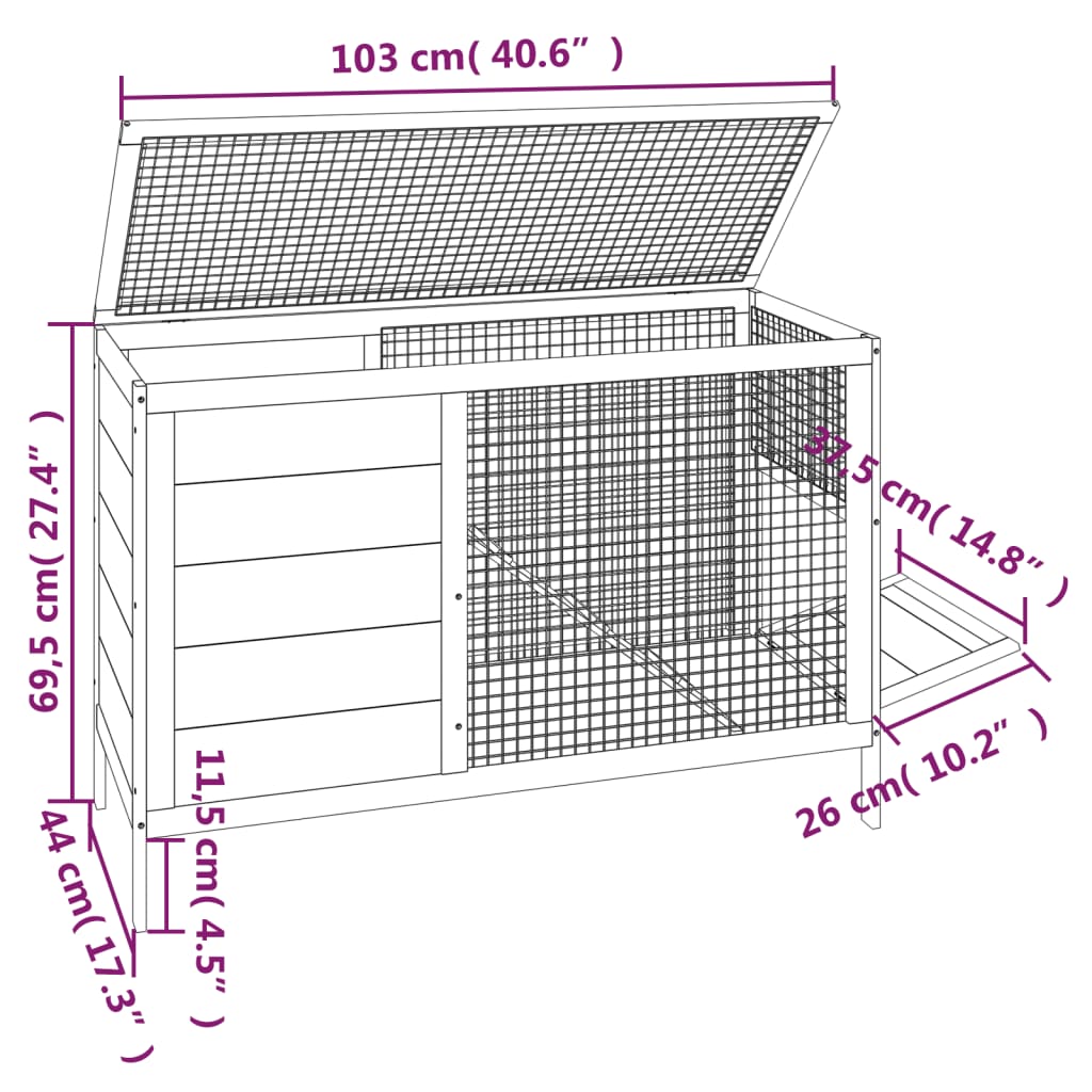 vidaXL Rabbit Hutch Mocha 103x44x69.5 cm Solid Wood Pine