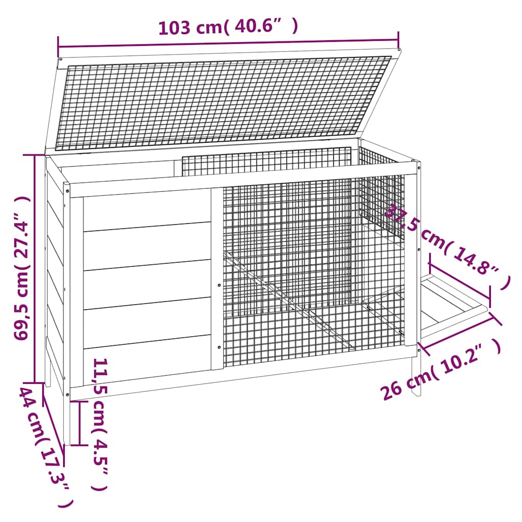 vidaXL Rabbit Hutch Red 103x44x69.5 cm Solid Wood Pine