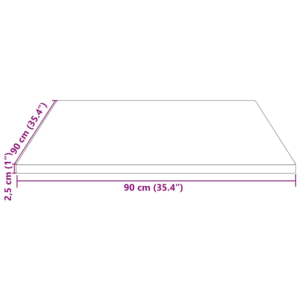 vidaXL Table Top White 90x90x2.5 cm Solid Wood Pine Square
