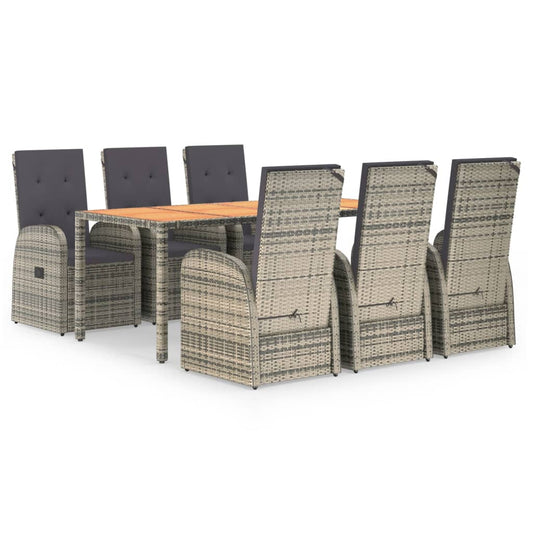 vidaXL 7 Piece Garden Dining Set Grey Poly Rattan&Solid Wood Acacia