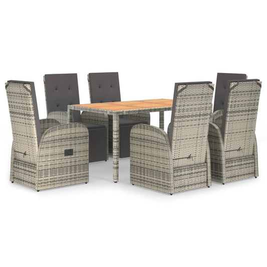 vidaXL 7 Piece Garden Dining Set Grey Poly Rattan&Solid Wood Acacia