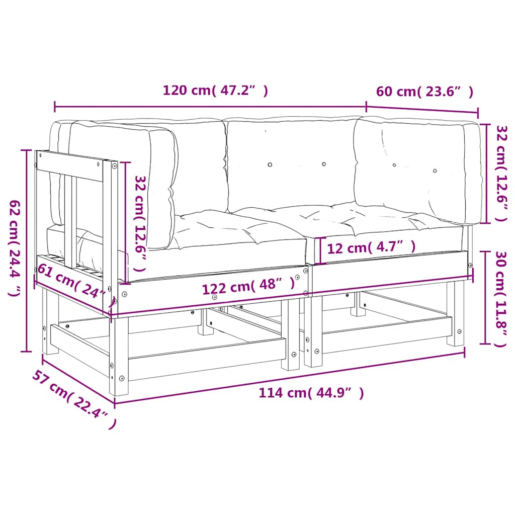 vidaXL Corner Sofas with Cushions 2 pcs Grey Solid Wood Pine