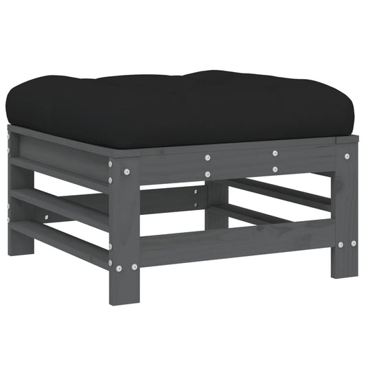 vidaXL Garden Footstool with Cushion Grey Solid Wood Pine