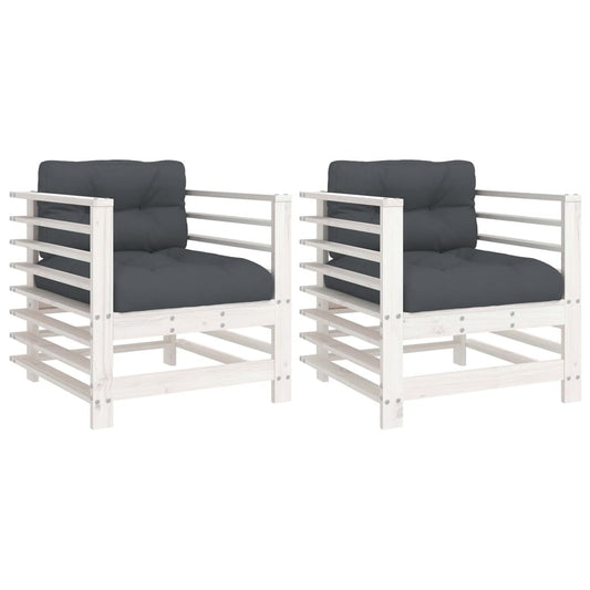 vidaXL Garden Chairs with Cushions 2 pcs White Solid Wood Pine