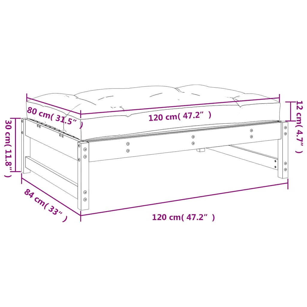 vidaXL Garden Footstool White 120x80 cm Solid Wood Pine