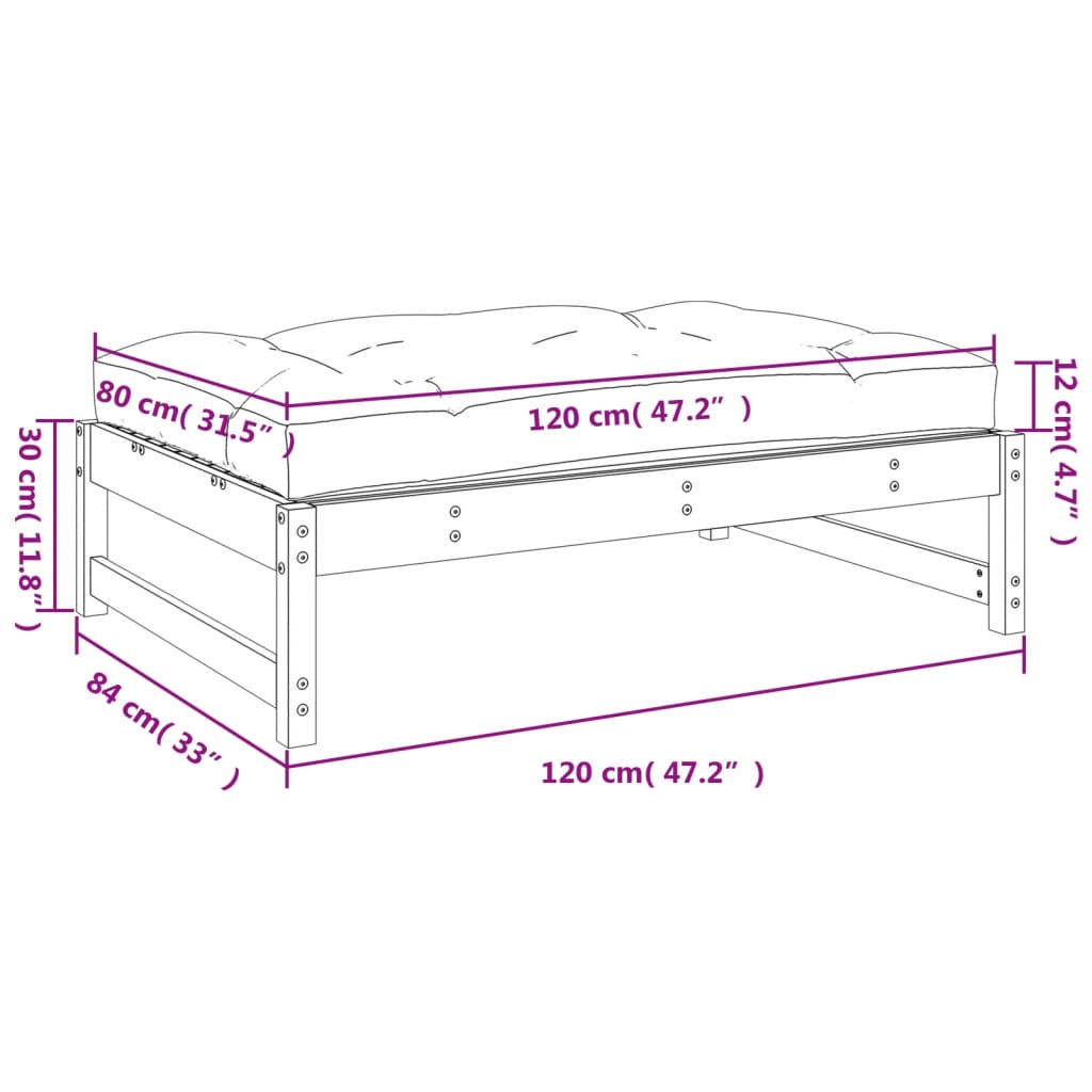 vidaXL Garden Footstool | Brown | Impregnated pine wood | 120x84x30 cm | Modular