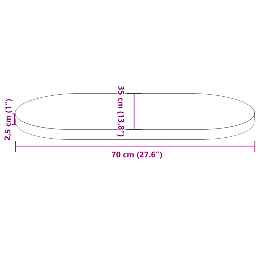 vidaXL Table Top 70x35x2.5 cm Solid Wood Pine Oval