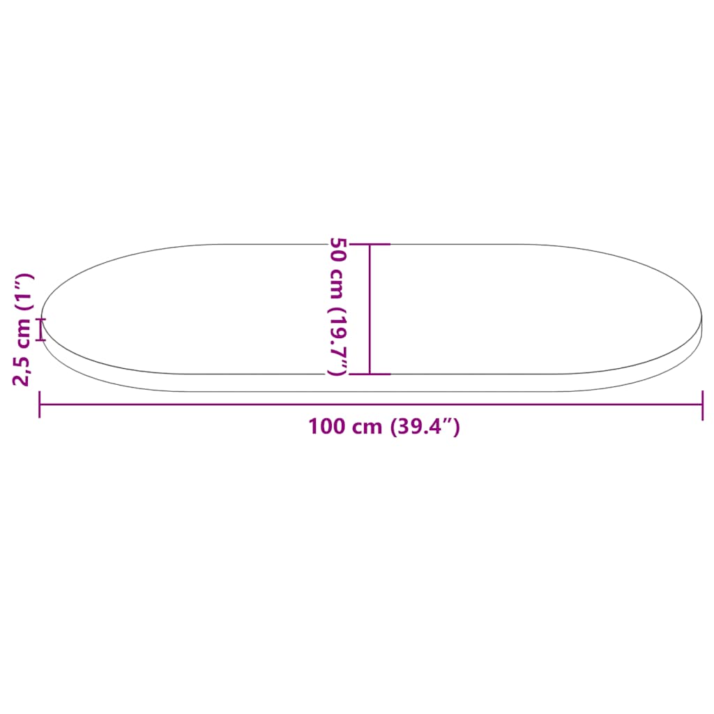 vidaXL Table Top White 100x50x2.5 cm Solid Wood Pine Oval
