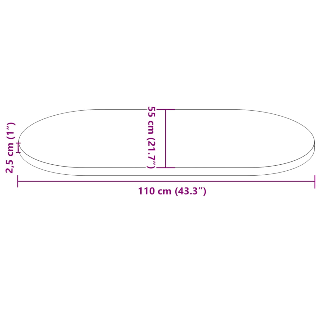 vidaXL Table Top White 110x55x2,5 cm Solid Wood Pine Oval