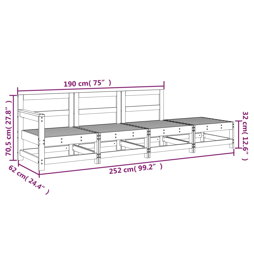 vidaXL 4 Piece Garden Lounge Set Honey Brown Solid Wood Pine