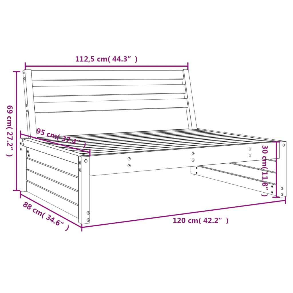 vidaXL Garden Middle Sofa 120x80 cm Solid Wood Douglas
