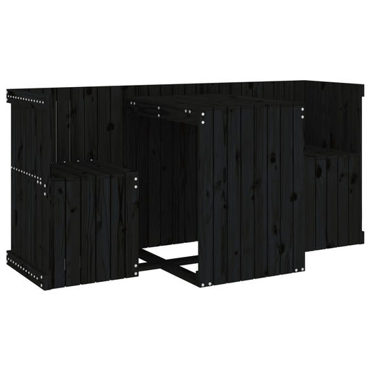 vidaXL Balcony Set 2-Seater Black Solid Wood Pine