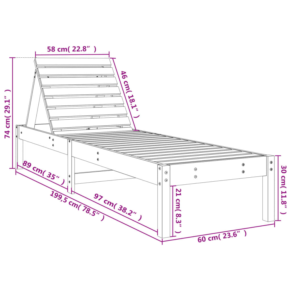 vidaXL Sun Loungers 2 pcs Grey 199.5x60x74 cm Solid Wood Pine