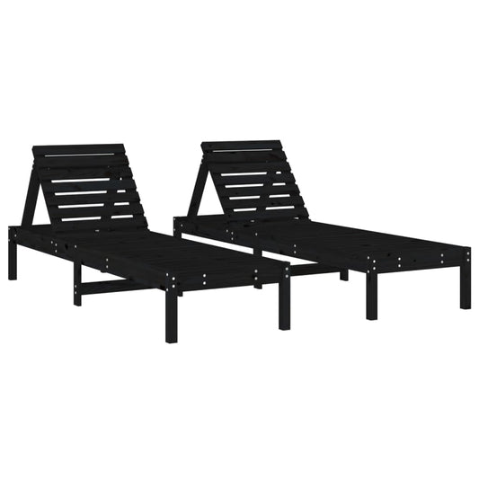 vidaXL Sun Lounger | Set of 2 | Black | Solid pine wood | Standard