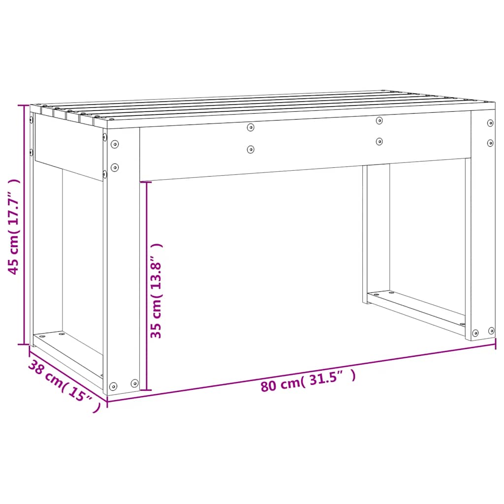 vidaXL Garden Bench Black 80x38x45 cm Solid Wood Pine